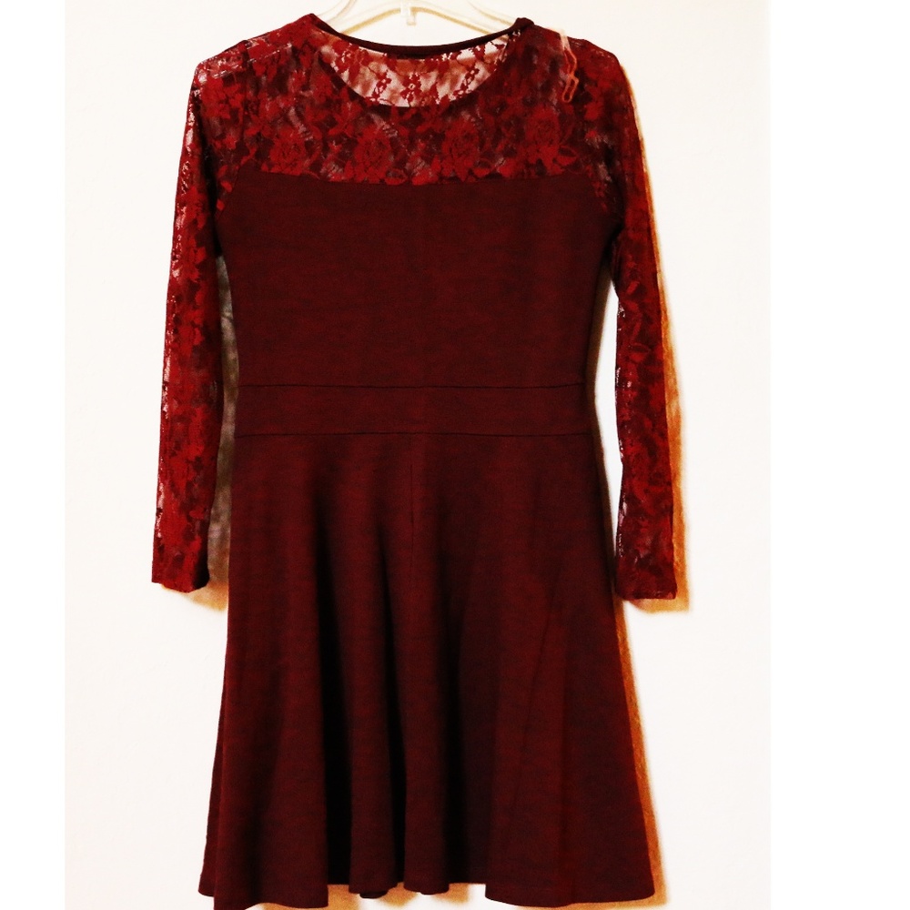 Red Floral Embroidered Strapless Dress